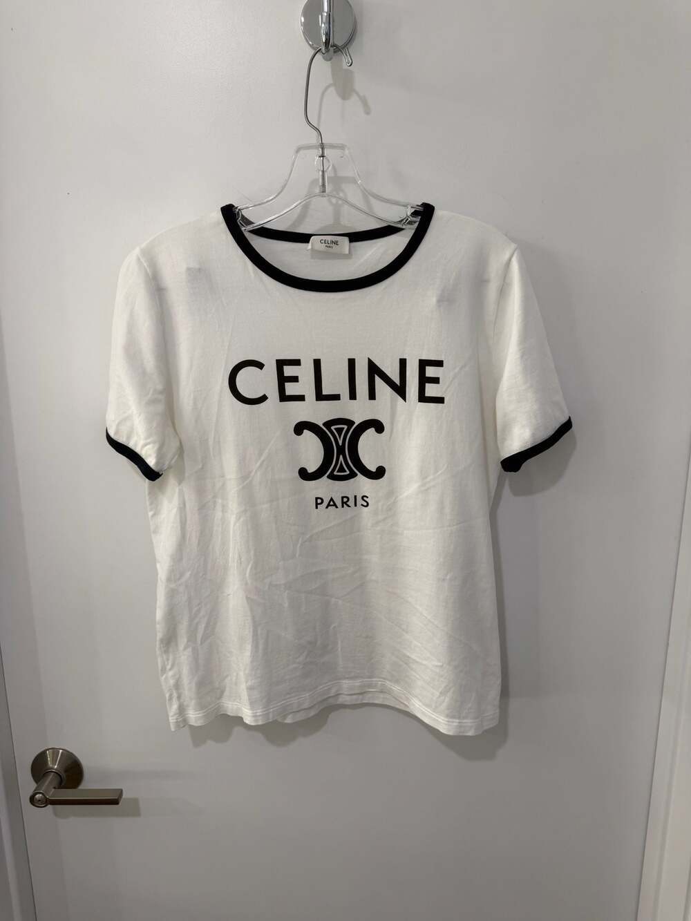 Celine Triomphe Paris Logo Graphic Ringer T-Shirt White